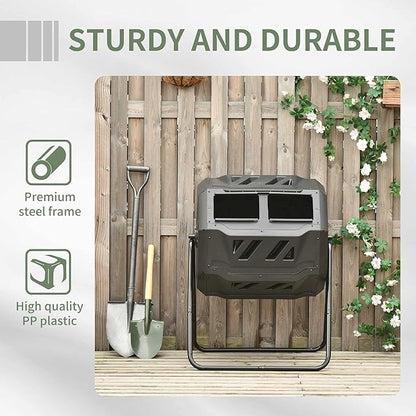 Outsunny Tumbling Compost Bin Outdoor 360° Dual Chamber Rotating Composter 43 Gallon, Green