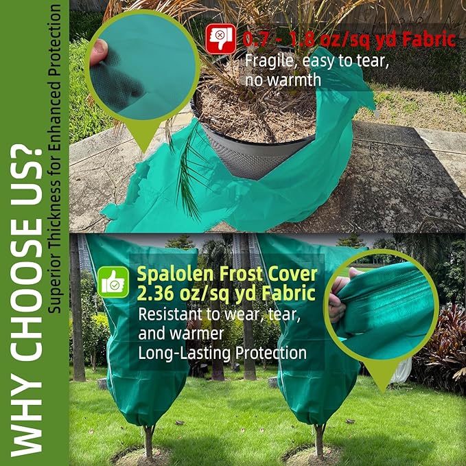 2 Pack Plant Covers Freeze Protection, 48"W x 72"H Winter Frost Blanket 2.36 oz/yd² Fabric Frost Cloth Tree Covers Shrub Jacket Bag with Zipper & Drawstring for Plants Fruit Tree Shrub Potted - Green
