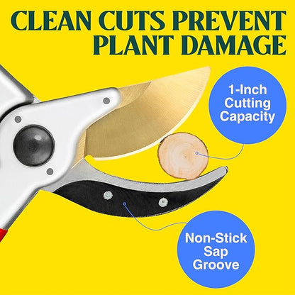 Haus & Garten EnduroPRO Ergonomic Bypass Pruners - Professional Titanium Garden Shears - Heavy Duty Hand Pruning Scissor, Tree Trimmer, Gardening Tool, Branch, Hedge, Rose, Shrub & Bush Clippers