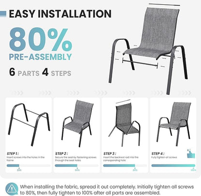 Patio Table and Chairs Set - 3 Piece Outdoor Stackable Dinging Chairs for All Weather,Breathable Garden Furniture for Deck Garden Backyard (Light Grey)