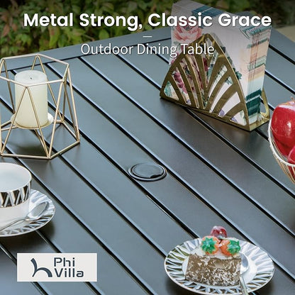 PHI VILLA 5 Piece Outdoor Dining Set for 4, 37" Square Metal Dining Table & 4 Cushioned Rattan Wicker Chairs for Patio, Deck, Yard, Porch