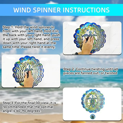 Wind Spinners,12 inch Sea Turtle with 360° Swivel Hook for Yard and Garden, Bird Wind Catcher, Metal Wind Spinners Outdoor for Lawn Hanging Crafts Decor Kinetic Yard Art Ornament Gifts