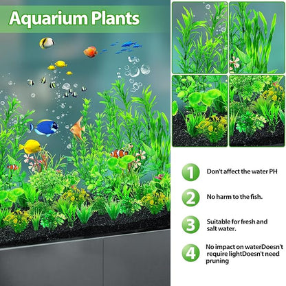 CousDUoBe 30pcs Fish Tank Accessories Aquarium Decorations Green Plants, Fish Tank Decor, Aquarium Decor Plastic Plants