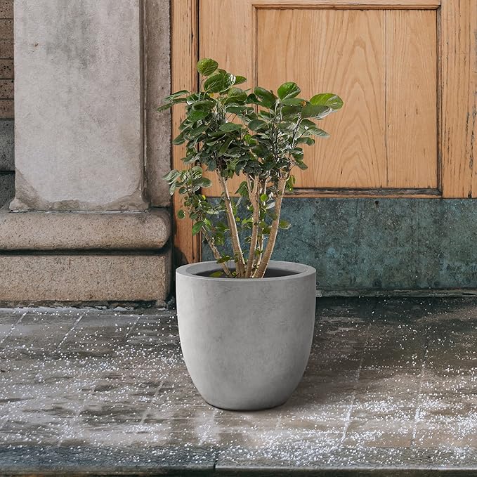 Kante 16.5" Dia Round Concrete Planter, Large Outdoor Modern Indoor Decorative Plant Pots with Drainage Hole and Rubber Plug for Home and Garden, Natural Concrete