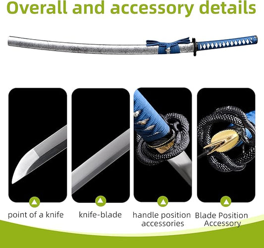 A True Samurai Sword, Made of 1095 high Carbon Steel with Sharp Blades, Suitable for Martial Artists and Players to Collect, Full of Tang Dynasty