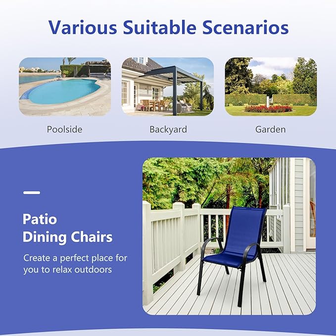 Tangkula 4 Pieces Patio Dining Chairs, Outdoor Stackable All Weather Heavy Duty Dining Chairs Set with Armrests, Support 330 LBS, for Poolside, Backyard, Garden, Deck, Front Porch (Navy)