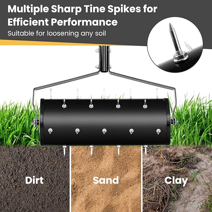 IRONMAX Rolling Lawn Aerator, Sand/Stone Filled Manual Dethatching Soil Aerating Push Tool with Ergonomic Handle, Grass Aerator Lawn Tool for Yard, Garden, Lawn Health Care (18''W x 51''H)