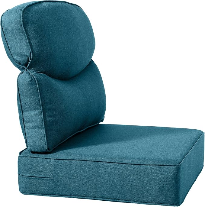 Luxury 24x24x6 Inch Smile Outdoor Cushions - 1 Set Deep Seat Water-Resistant Patio Furniture Replacement Cushion for Wicker Wood Metal Chair Glider Rocker Loveseat Sofa - Peacock Blue