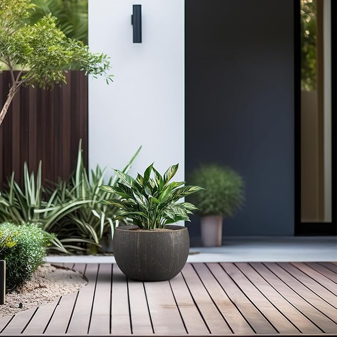 Kante 19.9" Dia Round Concrete Planter, Outdoor/Indoor Large Bowl Plant Pots with Drainage Hole and Rubber Plug for Garden Patio Balcony Home, Oil Rubbed Bronze