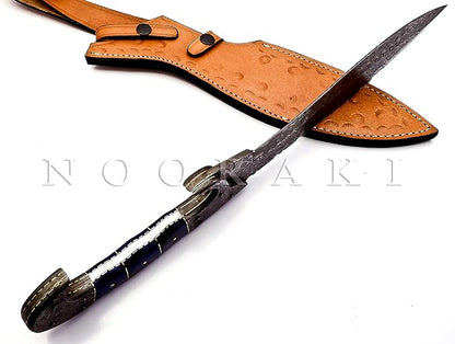 Nooraki - 18 inches Handmade Damascus Steel Machete/Kukri Knife, Bushcraft Knife, Hunting Knife, Camping Knife, Collectors Knife, Full Tang Handle With Leather Sheath - MK-310