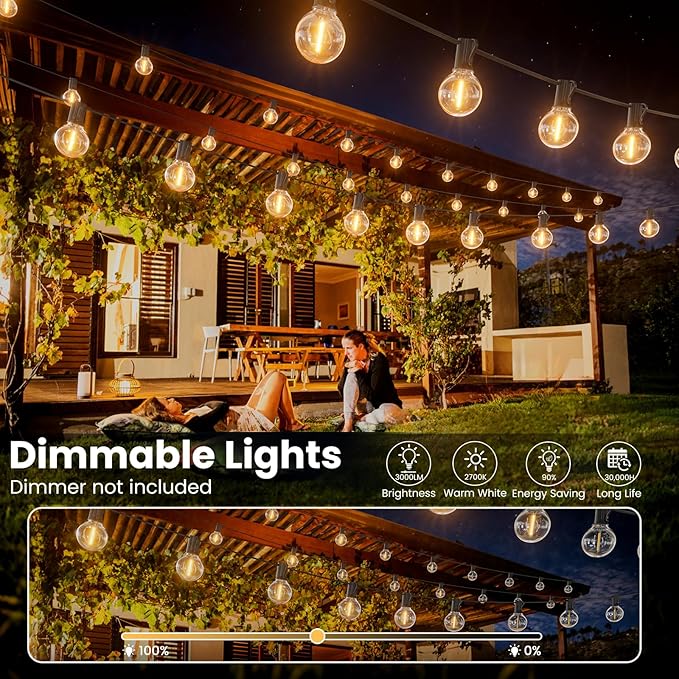 RTTY Outdoor String Lights 240 ft, 2 Pack 120 ft G40 Led Patio Lights with 62pcs Bulbs,Shatterproof Waterproof Connectable Hanging for Porch Cafe Bistro Backyard Gazebo Balcony Deck Party