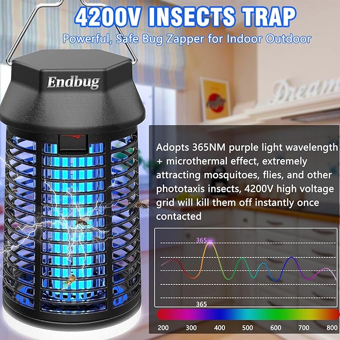 Endbug Bug Zapper with LED Light, Waterproof Bug Zapper Outdoor Indoor, Mosquito Zapper Outdoor Electric Fly Zapper, Mosquito Killer Fly Trap for Outside Patio Garden Backyard Home (Remote Control)