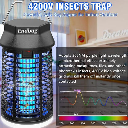 Endbug Bug Zapper with LED Light, Waterproof Bug Zapper Outdoor Indoor, Mosquito Zapper Outdoor Electric Fly Zapper, Mosquito Killer Fly Trap for Outside Patio Garden Backyard Home (Remote Control)