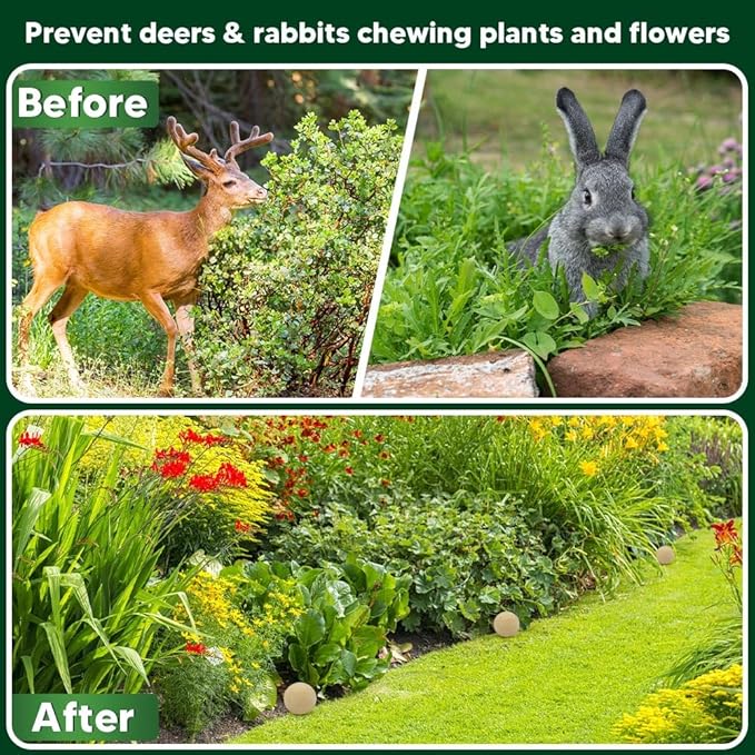 Deer Repellent, Rabbit Repellent Outdoor, Bunny Repellents, Deer and Rabbit Deterrent, Safe for Garden/Yard/Plants/Flowers, Lasting for 60 Days-10 Packs