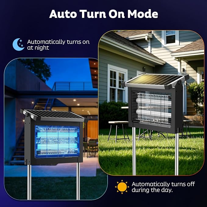 Solar Bug Zapper Outdoor, Mosquito Zapper Waterproof Electric Fly Zapper Rechargeable Mosquito Killer Lamp with 10W Solar Panel, 4500V Cordless Fly Trap for Backyard, Patio, Garden, RV, Camping