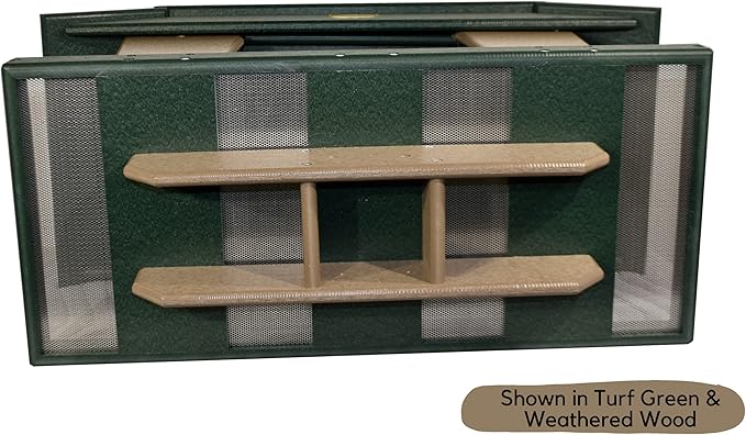 DutchCrafters Poly Post Mount Extra Large Double Hopper Bird Feeder, Outdoor Wild Bird Feeder for Outside, USA Amish Made (Turf Green & Cedar)