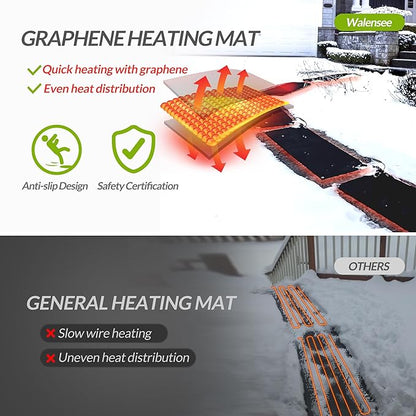 Walensee Snow Melting Mats for Walkways, 20" x 60" Graphene Heated Outdoor Mats with Plug, No-Slip Rubber Snow Heating Mats, 3 in/h Speed, Ice Melts Pads for Winter Backyards, Sidewalks Snow Removal