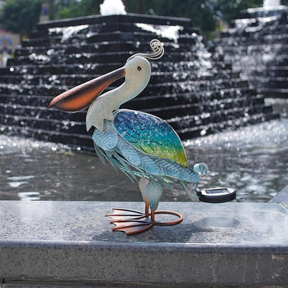 HONGLAND Solar Metal Pelican Statues Garden Sculpture & Statues, 17 Inch Glass Outdoor Pelican Yard Art Coastal Ocean Bird Decor Lawn Ornament for Backyard Porch Patio Decor（Blue-Green）