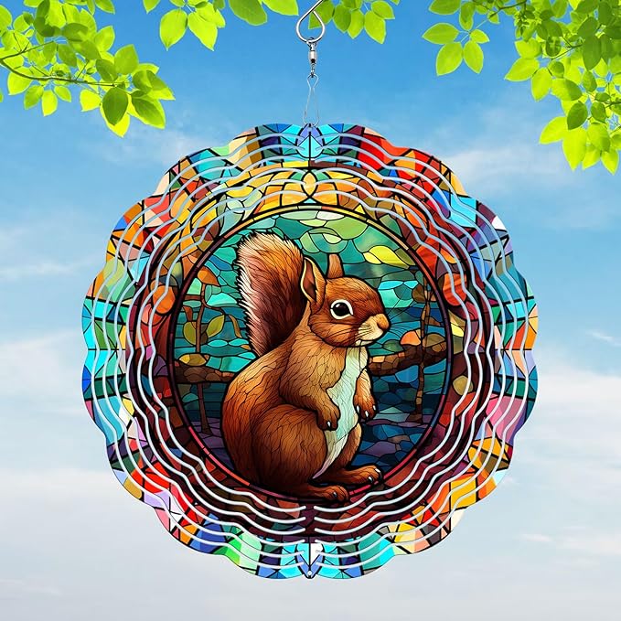 Squirrel Yard and Garden Wind Spinner, Unique 3D Hanging Squirrel Wind Spinner