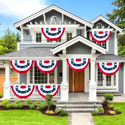 3x6Ft American Bunting Flags Outdoor, Patriotic Bunting for 4th of July Decorations, Memorial Day Patriotic Decorations, USA Pleated Fan Flag for Outdoor Indoor Use (Set of 3)