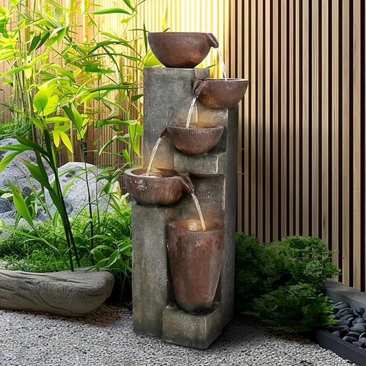 40”H Outdoor Garden Fountain Clearance with LED Lights –5-Tier Indoor Modern Floor-Standing Waterfall Fountains for Garden, Office, Deck, Patio, Porch, Yard and Home Art Décor (grey1)