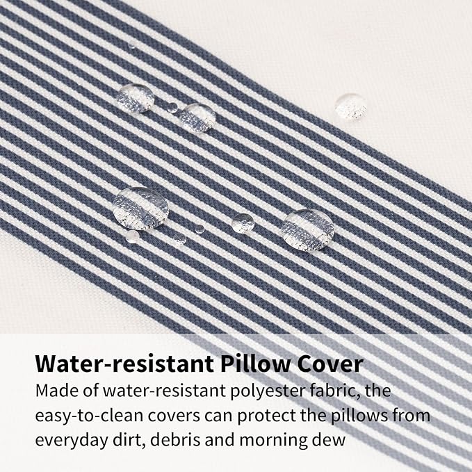 2 Pack Outdoor Throw Pillows 21x15 Inch Water-Resistant Decorative Pillow Cushions with Insert for Patio Garden Porch, Blue Stripe