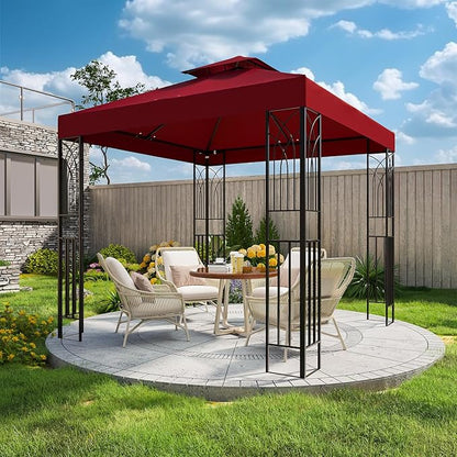 COOS BAY 8x8 Outdoor Patio Gazebo with Corner Shelves, Two-Tier Soft Top Canopy for Backyard, Lawn, Deck and Garden, Red