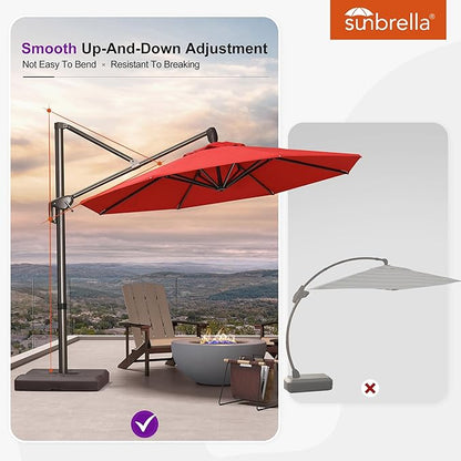 PURPLE LEAF 10FT Cantilever Patio Umbrella with 360-degree Rotation Aluminum Round Outdoor Offset Hanging Umbrella for Patio Pool, Red