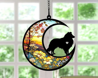NAZENTI Shetland Sheepdog-Sheltie Hanging Ornament, Personalized Pet Memorial Suncatcher with Name, Christmas Gift for Dog Lovers