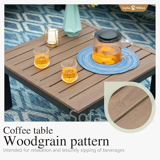 Sophia & William 7 Piece Outdoor Patio Furniture Set, Metal Sectional Sofa Patio Conversation Set with Cushions-2 x Single Sofa with Side Table, 2 x Single Chair, 2 x Loveseat, 1 x Tea Table