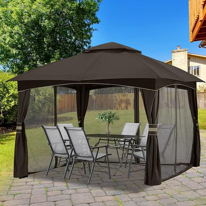 MASTERCANOPY Outdoor Patio Gazebo for Garden with Upgrade Steel Frame and Netting Walls (10x12,Brown)