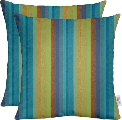 RSH DECOR: Sunbrella Square Throw Pillows Set of 2 | 17" x 17" | Water and Fade-Resistant Performance Fabric | Outdoor Pillow Covers with Down-Alternative Inserts | Astoria Lagoon