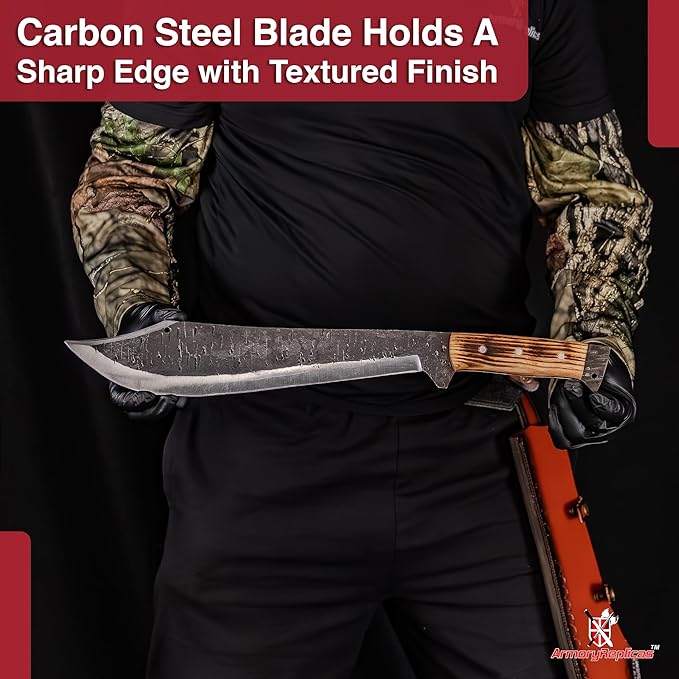 Armory Replicas™ Into The Wild High Carbon Steel Full Tang Outdoor Camping Machete – 14-inch Blade with Textured Finish, Sheesham Wood Handle & Genuine Leather Sheath