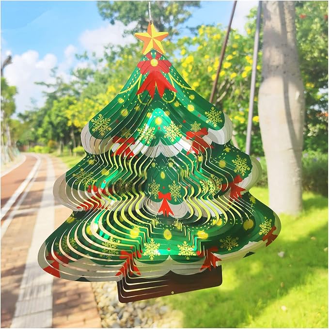 Christmas 3D Wind Spinners Ornament, 12in Large Stainless Steel Outdoor Christma Tree for Winter Indoor Garden Yard Crafts Ornaments Decoration(Chrismas Tree)