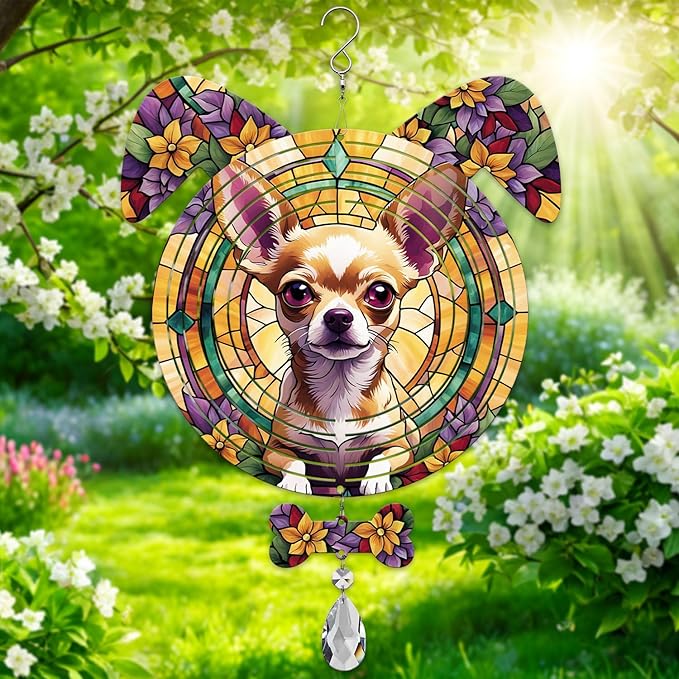 Chihuahua Dog Ears Wind Spinner, Chihuahua Wind Spinner Hanging for Yard and Garden V02