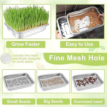 Stainless Steel Sprouts Growing Kit 4-Tier 10.4 inch Trays, Microgreens Growing Kit, Seed Sprouting Tray with Encrypted Mesh Sprouts for Beans Alfalfa Broccoli Wheat Grass