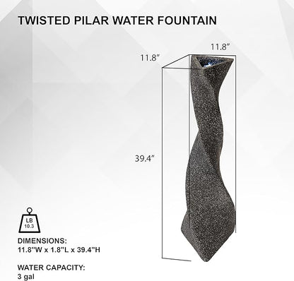 XBrand 39 in. H Freestanding Resin Fiberglass Sculptural Modern Twisted Pilar Outdoor Garden Fountain w/LED Light