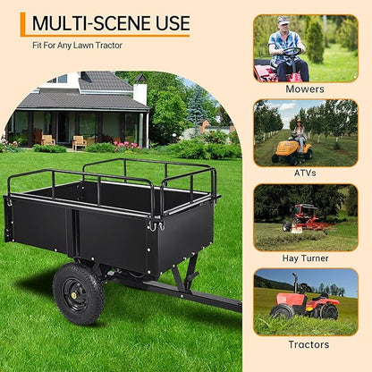 750 LBS Heavy Duty ATV Trailer Tow Behind Steel Dump Cart, 15 Cu. Ft Garden Utility Trailer with Removable Sides & Rear Hitch for Riding Lawn Mower Tractor, Black