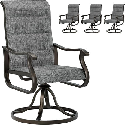 UDPATIO Patio Swivel Chairs Set of 4, Outdoor Dining Chairs High Back with Padded All Weather Breathable Textilene, Metal Rocking Frame for Backyard Lawn Garden, Dark Grey