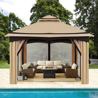 MASTERCANOPY 10x10FT Outdoor Patio Gazebo with Mosquito Netting for Backyard, Patio, Garden Beige