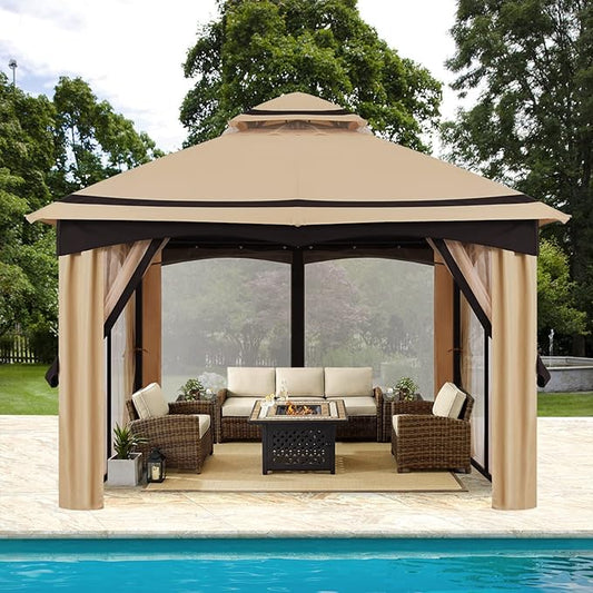 MASTERCANOPY 10x10FT Outdoor Patio Gazebo with Mosquito Netting for Backyard, Patio, Garden Beige