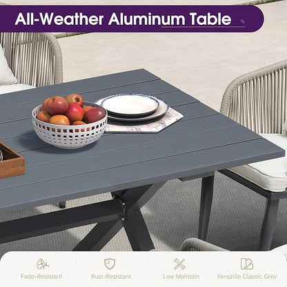 PURPLE LEAF 16 Pieces Patio Dining Set Wicker Outdoor Furniture Rectangular Table and Chairs Set for Garden Deck Aluminum Frame Backyard Kitchen Set, Cushions and Pillows Included Taupe
