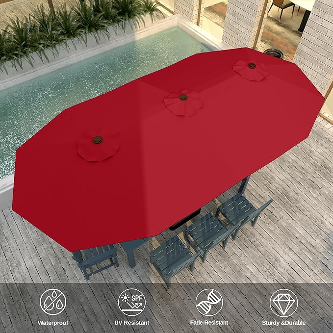 13FT Double Sided Patio Umbrella with LED Lighted