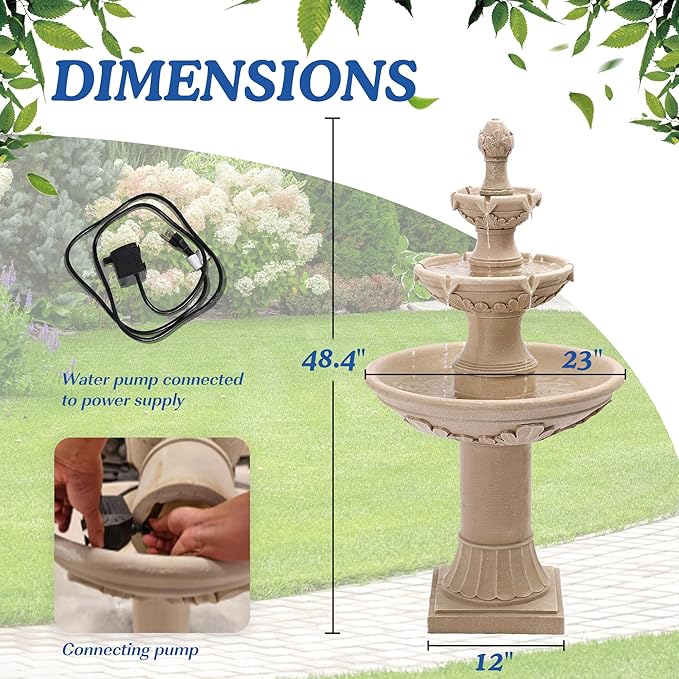 Italian Outdoor Water Fountains Garden Decor - 48.4''H Fountains and Waterfalls Outside, Large Cascading Indoor Floor-Standing Resin Bubbler Fountain Features W/Pump for Patio, Yard and Home