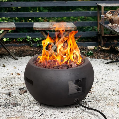 Afterglow TerraFab 22" Round 40,000 Btu Propane Fire Pit for Outdoor Patio Garden Backyard Decking Décor, Weather Resistant Cover and Lava Rocks Included, CSA Certificated, Dark Grey