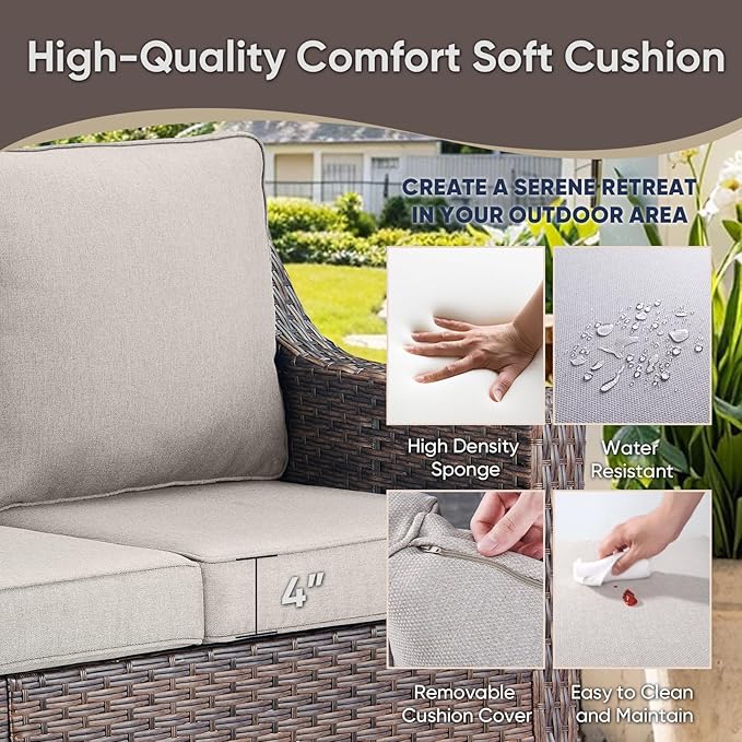 5 Pieces Wicker Patio Furniture Set-Outdoor High Back Sofa with Rattan Wicker Chairs Outdoor Furniture for Porch Garden Backyard Poolside-Brown/Beige