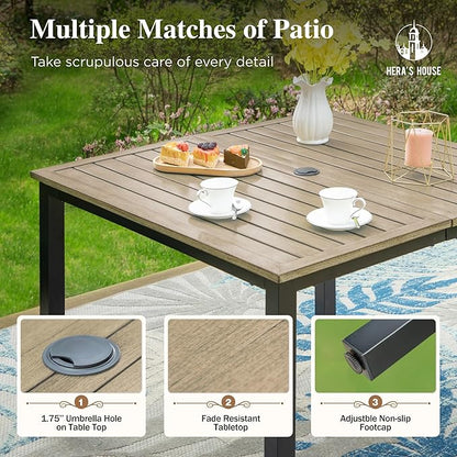 HERA'S HOUSE 5-Piece Outdoor Dining Set, 42" Square Patio Table and Chairs Set with Umbrella Hole for Restaurant Garden Lawn Backyard