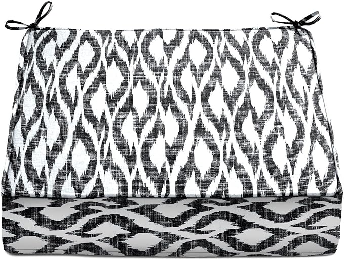 BrylaneHome Extra-Thick Seat Cushion - 23”L x 22”W x 5.5”H - Patio & Outdoor - Water, Stain & Fade Resistant - Black Ikat