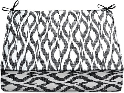 BrylaneHome Extra-Thick Seat Cushion - 23”L x 22”W x 5.5”H - Patio & Outdoor - Water, Stain & Fade Resistant - Black Ikat
