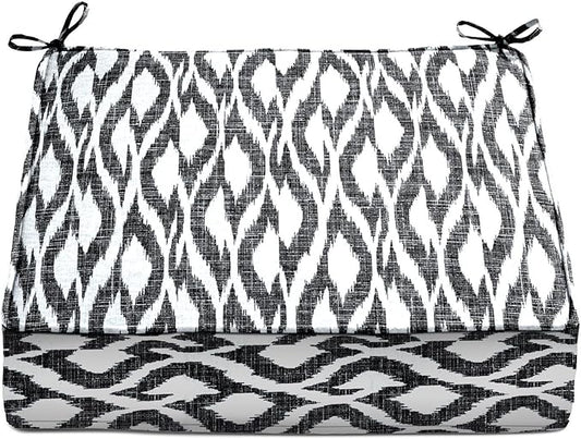 BrylaneHome Extra-Thick Seat Cushion - 23”L x 22”W x 5.5”H - Patio & Outdoor - Water, Stain & Fade Resistant - Black Ikat